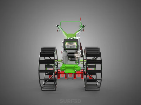 HAND WALKING TRACTOR ROTARY PUDDLER PUDDLING MUD RICE FARMING 3D Model