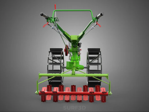 HAND WALKING TRACTOR ROTARY PUDDLER PUDDLING MUD RICE FARMING 3D Model
