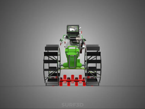 HAND WALKING TRACTOR ROTARY PUDDLER PUDDLING MUD RICE FARMING 3D Model