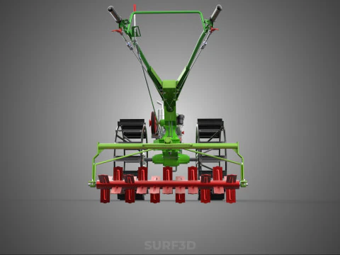 HAND WALKING TRACTOR ROTARY PUDDLER PUDDLING MUD RICE FARMING 3D Model