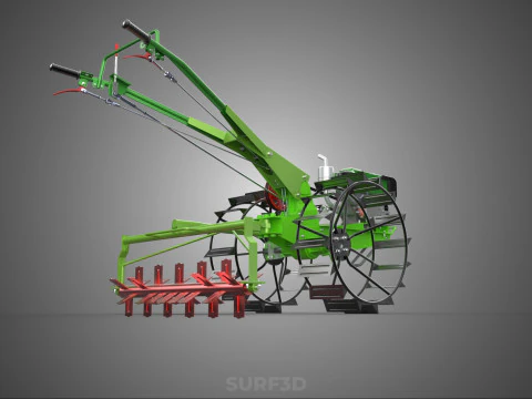 HAND WALKING TRACTOR ROTARY PUDDLER PUDDLING MUD RICE FARMING 3D Model