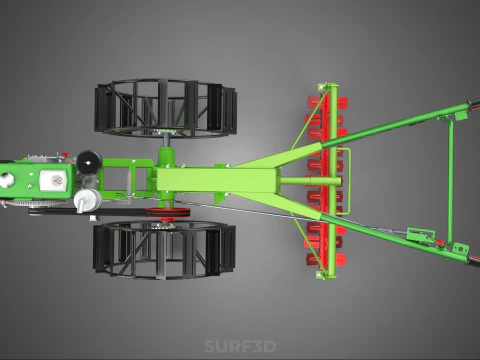 HAND WALKING TRACTOR ROTARY PUDDLER PUDDLING MUD RICE FARMING 3D Model