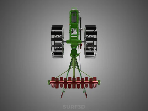 HAND WALKING TRACTOR ROTARY PUDDLER PUDDLING MUD RICE FARMING 3D Model