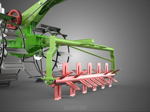 HAND WALKING TRACTOR ROTARY PUDDLER PUDDLING MUD RICE FARMING 3D Model
