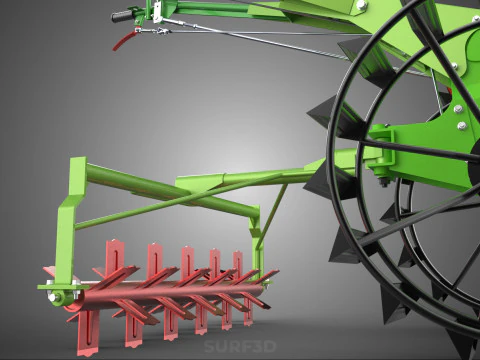 HAND WALKING TRACTOR ROTARY PUDDLER PUDDLING MUD RICE FARMING 3D Model