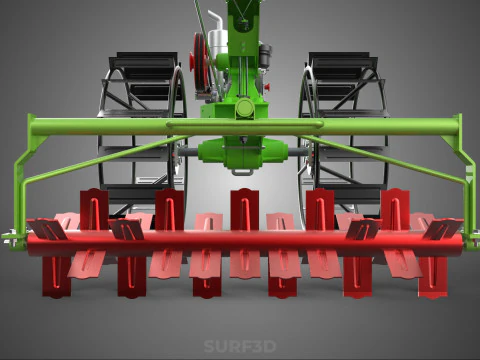HAND WALKING TRACTOR ROTARY PUDDLER PUDDLING MUD RICE FARMING 3D Model