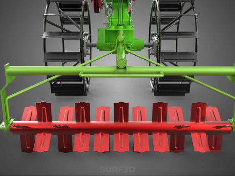 HAND WALKING TRACTOR ROTARY PUDDLER PUDDLING MUD RICE FARMING 3D Model