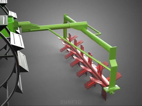 HAND WALKING TRACTOR ROTARY PUDDLER PUDDLING MUD RICE FARMING 3D Model