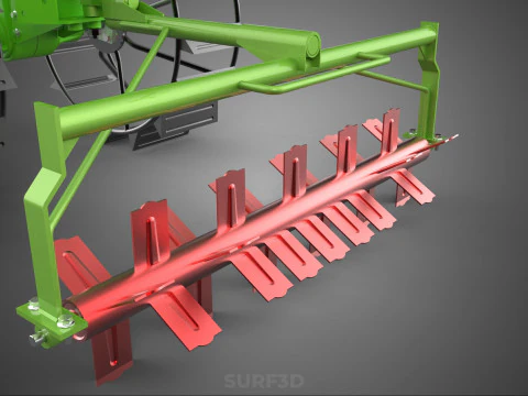 HAND WALKING TRACTOR ROTARY PUDDLER PUDDLING MUD RICE FARMING 3D Model