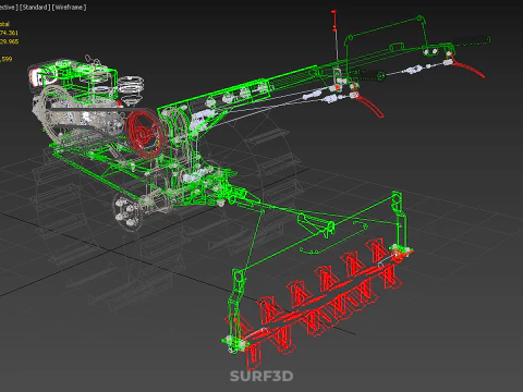 HAND WALKING TRACTOR ROTARY PUDDLER PUDDLING MUD RICE FARMING 3D Model