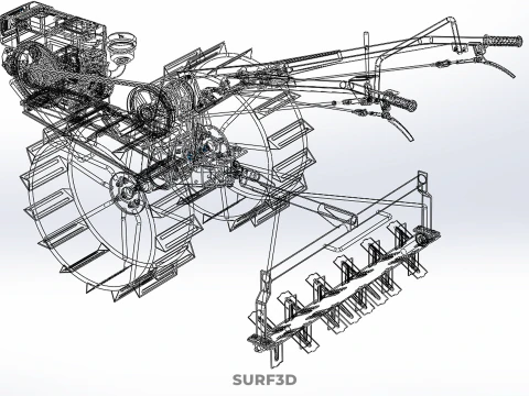 HAND WALKING TRACTOR ROTARY PUDDLER PUDDLING MUD RICE FARMING 3D Model