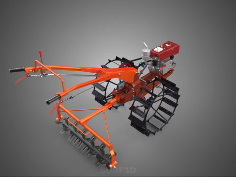 HEAVY DUTY WALK BEHIND TRACTOR PUDDLER PUDDLING POWER TILLER PRO 3D Model