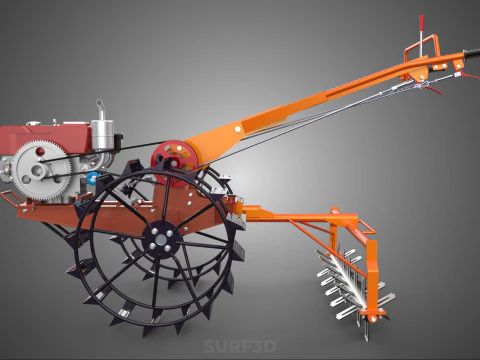 HEAVY DUTY WALK BEHIND TRACTOR PUDDLER PUDDLING POWER TILLER PRO 3D Model