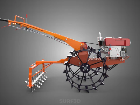 HEAVY DUTY WALK BEHIND TRACTOR PUDDLER PUDDLING POWER TILLER PRO 3D Model