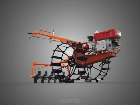 HEAVY DUTY WALK BEHIND TRACTOR PUDDLER PUDDLING POWER TILLER PRO 3D Model