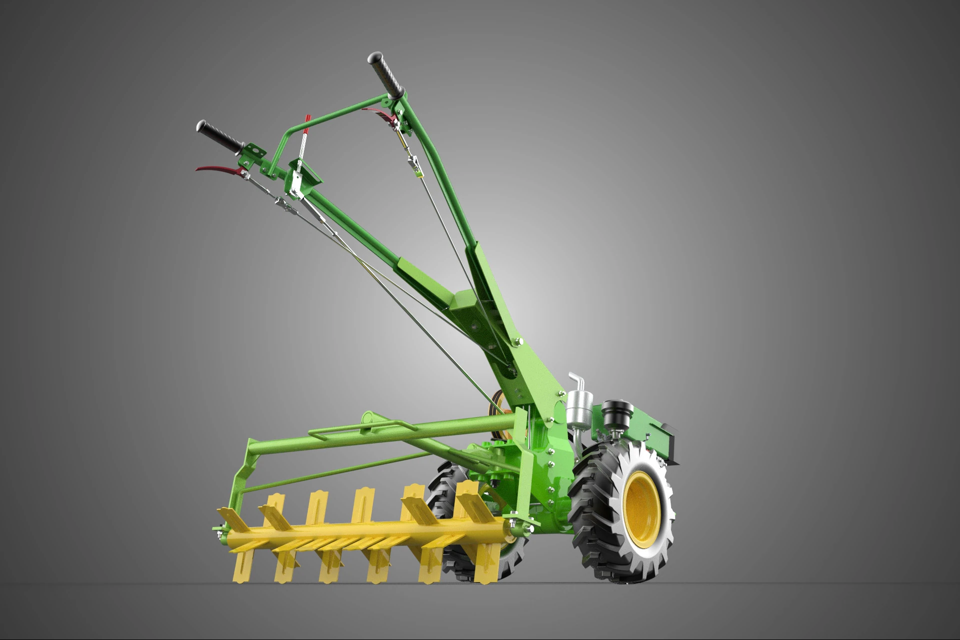 HAND TRACTOR ROTO PUDDLER BLADE CULTIVATOR TWO WHEEL RUBBER TIRE 3D Model .c4d .max .obj .3ds .fbx .stl .blend 
