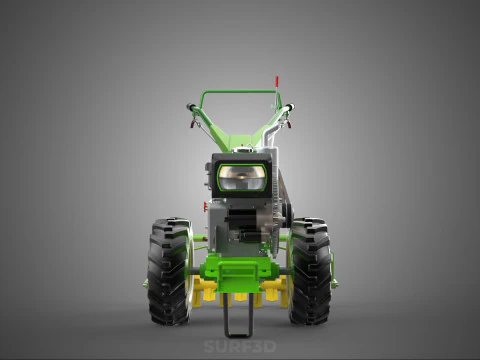 HAND TRACTOR ROTO PUDDLER BLADE CULTIVATOR TWO WHEEL RUBBER TIRE 3D Model