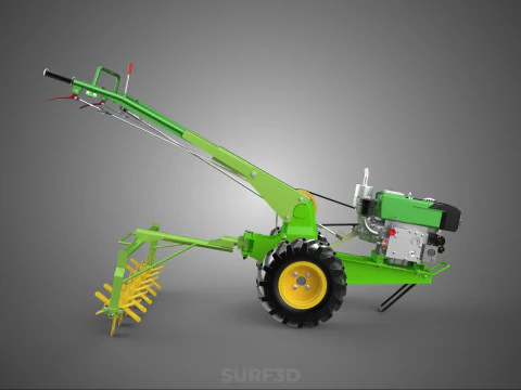 HAND TRACTOR ROTO PUDDLER BLADE CULTIVATOR TWO WHEEL RUBBER TIRE 3D Model