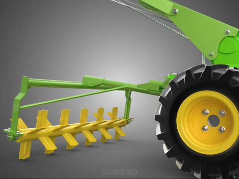 HAND TRACTOR ROTO PUDDLER BLADE CULTIVATOR TWO WHEEL RUBBER TIRE 3D Model