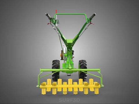 HAND TRACTOR ROTO PUDDLER BLADE CULTIVATOR TWO WHEEL RUBBER TIRE 3D Model