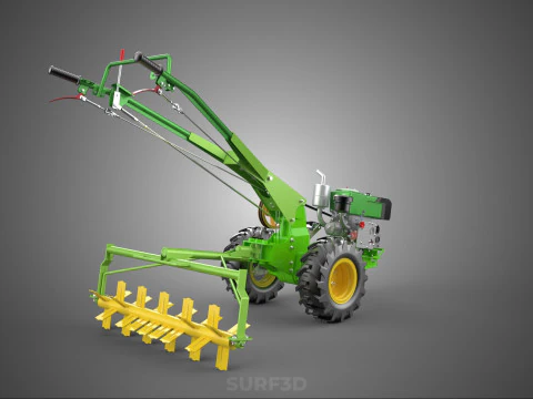 HAND TRACTOR ROTO PUDDLER BLADE CULTIVATOR TWO WHEEL RUBBER TIRE 3D Model