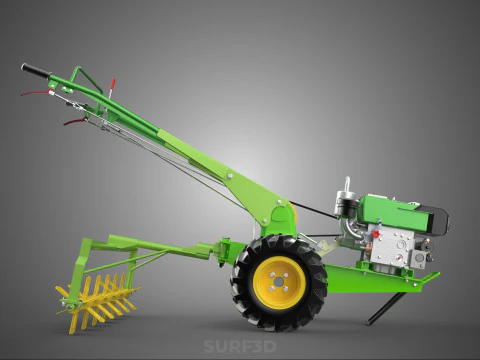 HAND TRACTOR ROTO PUDDLER BLADE CULTIVATOR TWO WHEEL RUBBER TIRE 3D Model