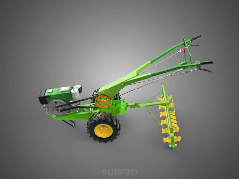HAND TRACTOR ROTO PUDDLER BLADE CULTIVATOR TWO WHEEL RUBBER TIRE 3D Model