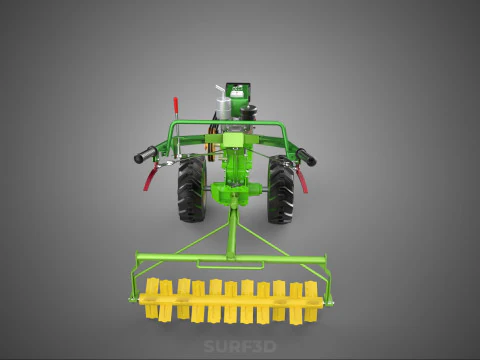HAND TRACTOR ROTO PUDDLER BLADE CULTIVATOR TWO WHEEL RUBBER TIRE 3D Model