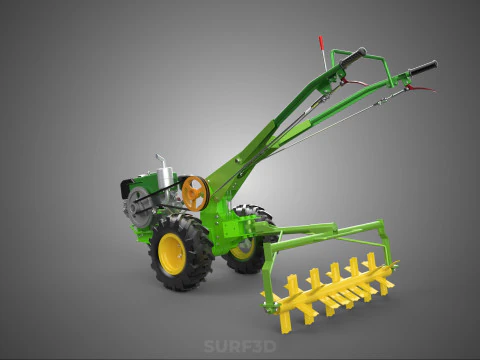 HAND TRACTOR ROTO PUDDLER BLADE CULTIVATOR TWO WHEEL RUBBER TIRE 3D Model