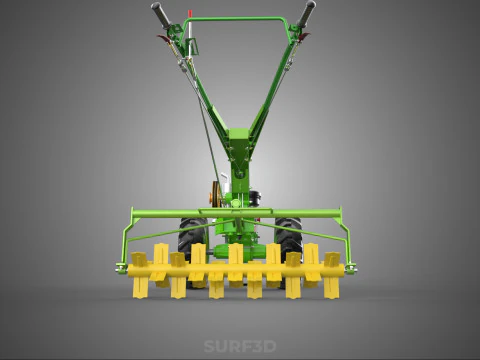 HAND TRACTOR ROTO PUDDLER BLADE CULTIVATOR TWO WHEEL RUBBER TIRE 3D Model