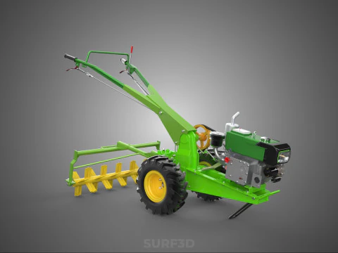 HAND TRACTOR ROTO PUDDLER BLADE CULTIVATOR TWO WHEEL RUBBER TIRE 3D Model
