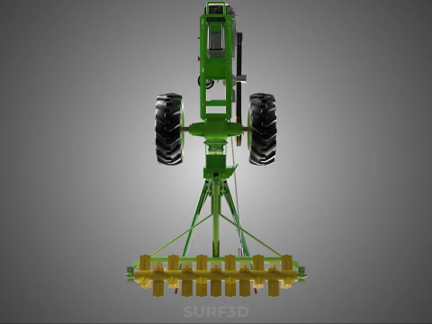HAND TRACTOR ROTO PUDDLER BLADE CULTIVATOR TWO WHEEL RUBBER TIRE 3D Model