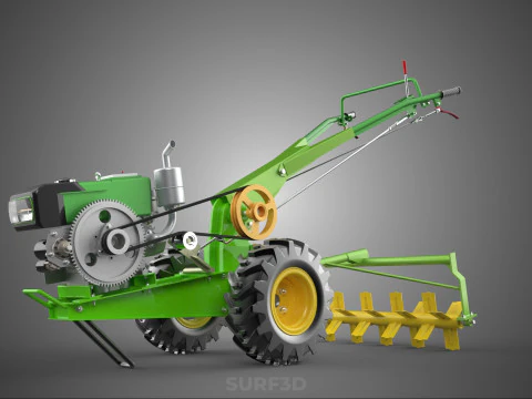 HAND TRACTOR ROTO PUDDLER BLADE CULTIVATOR TWO WHEEL RUBBER TIRE 3D Model