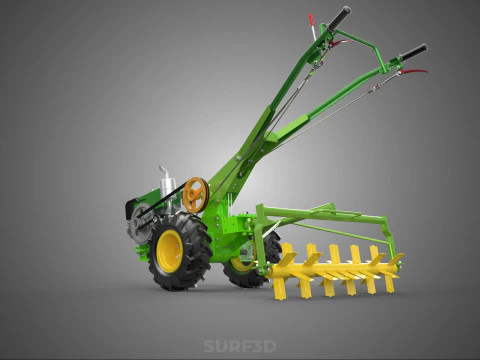 HAND TRACTOR ROTO PUDDLER BLADE CULTIVATOR TWO WHEEL RUBBER TIRE 3D Model