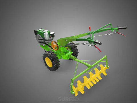 HAND TRACTOR ROTO PUDDLER BLADE CULTIVATOR TWO WHEEL RUBBER TIRE 3D Model