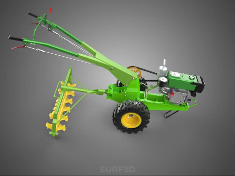 HAND TRACTOR ROTO PUDDLER BLADE CULTIVATOR TWO WHEEL RUBBER TIRE 3D Model