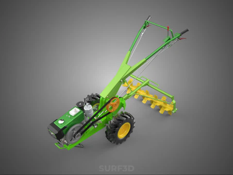 HAND TRACTOR ROTO PUDDLER BLADE CULTIVATOR TWO WHEEL RUBBER TIRE 3D Model