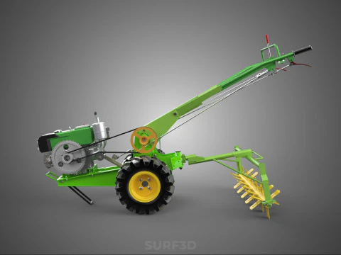 HAND TRACTOR ROTO PUDDLER BLADE CULTIVATOR TWO WHEEL RUBBER TIRE 3D Model