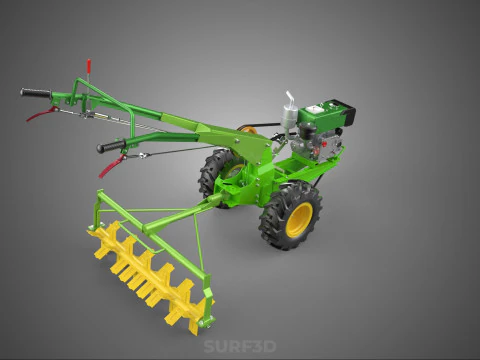 HAND TRACTOR ROTO PUDDLER BLADE CULTIVATOR TWO WHEEL RUBBER TIRE 3D Model