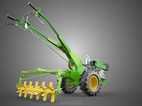 HAND TRACTOR ROTO PUDDLER BLADE CULTIVATOR TWO WHEEL RUBBER TIRE 3D Model