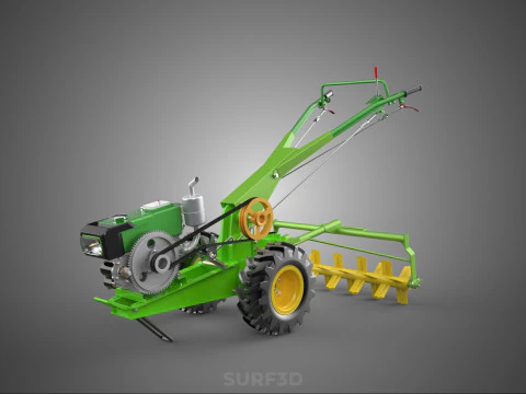 HAND TRACTOR ROTO PUDDLER BLADE CULTIVATOR TWO WHEEL RUBBER TIRE 3D Model