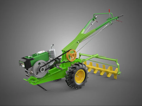HAND TRACTOR ROTO PUDDLER BLADE CULTIVATOR TWO WHEEL RUBBER TIRE 3D Model