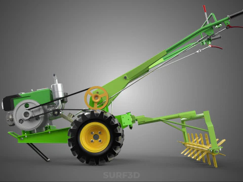 HAND TRACTOR ROTO PUDDLER BLADE CULTIVATOR TWO WHEEL RUBBER TIRE 3D Model