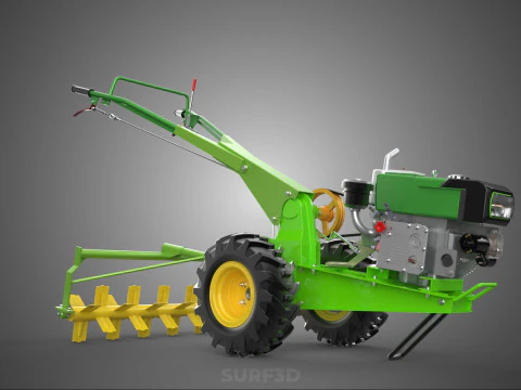 HAND TRACTOR ROTO PUDDLER BLADE CULTIVATOR TWO WHEEL RUBBER TIRE 3D Model