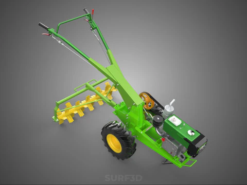 HAND TRACTOR ROTO PUDDLER BLADE CULTIVATOR TWO WHEEL RUBBER TIRE 3D Model