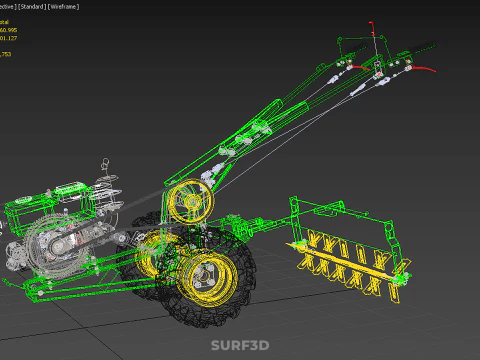 HAND TRACTOR ROTO PUDDLER BLADE CULTIVATOR TWO WHEEL RUBBER TIRE 3D Model