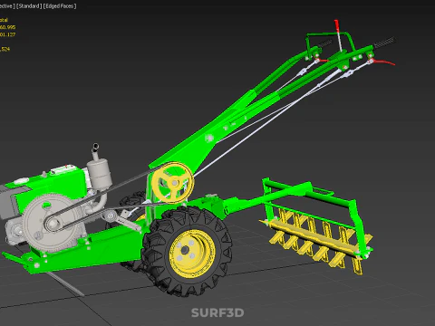 HAND TRACTOR ROTO PUDDLER BLADE CULTIVATOR TWO WHEEL RUBBER TIRE 3D Model