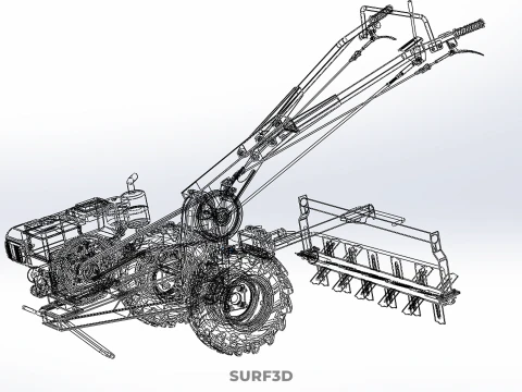 HAND TRACTOR ROTO PUDDLER BLADE CULTIVATOR TWO WHEEL RUBBER TIRE 3D Model