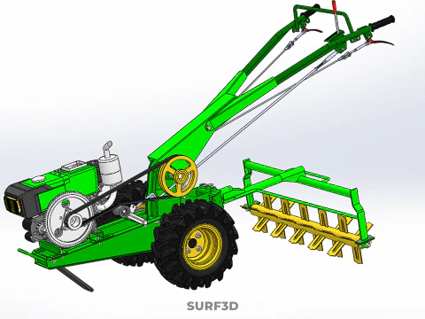 HAND TRACTOR ROTO PUDDLER BLADE CULTIVATOR TWO WHEEL RUBBER TIRE 3D Model