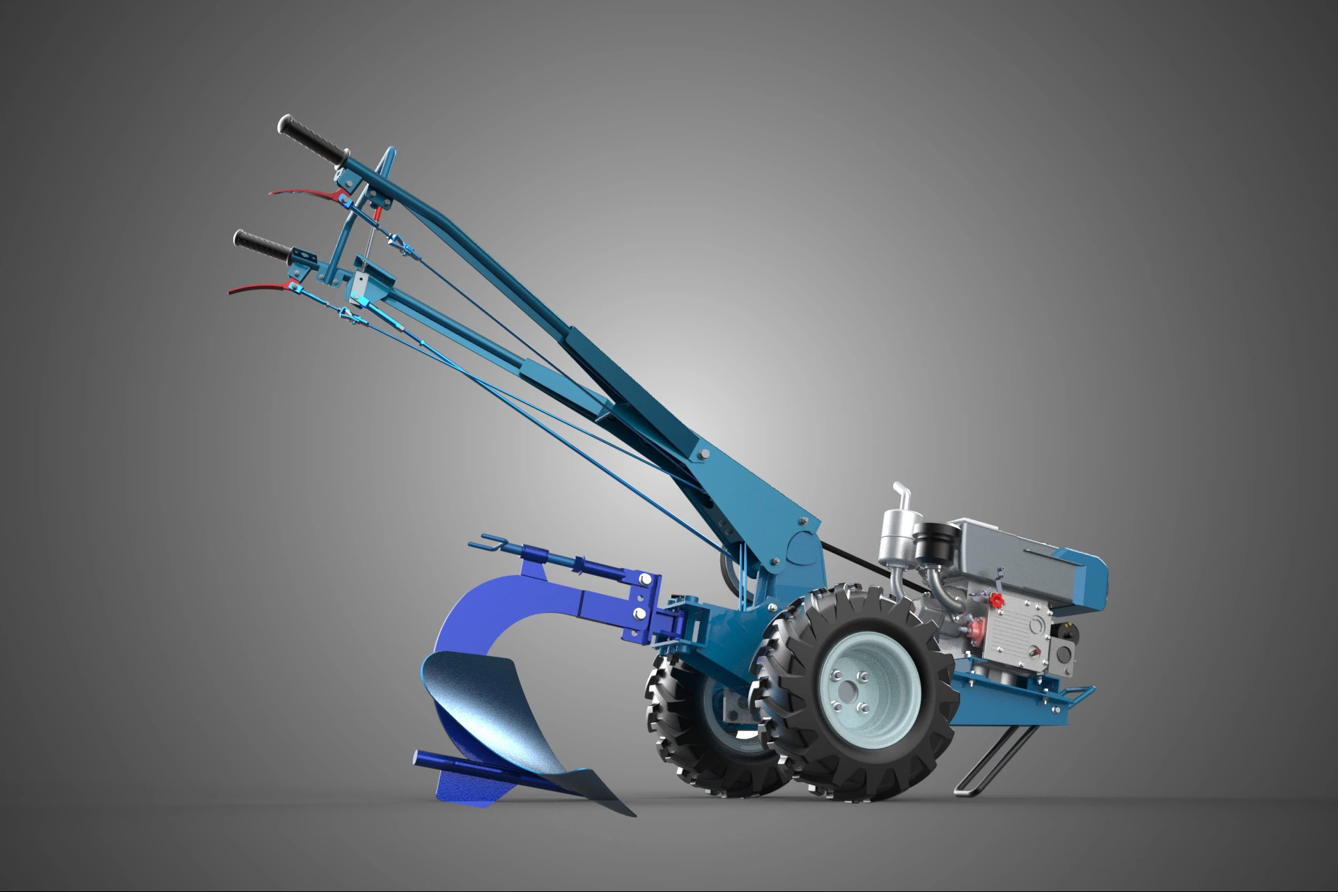 POWER TILLER TRACTOR HAND AGRICULTURAL MACHINE PLOW PLOUGH MOUNT 3D Model .c4d .max .obj .3ds .fbx .stl .blend